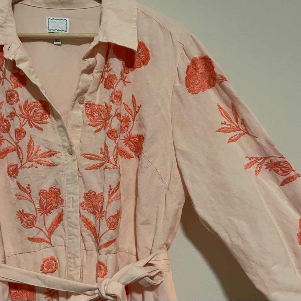 Society Social x Crown & Ivy Light Pink Caroline Maxi Floral Shirtdress, Size XL - Picture 4 of 7